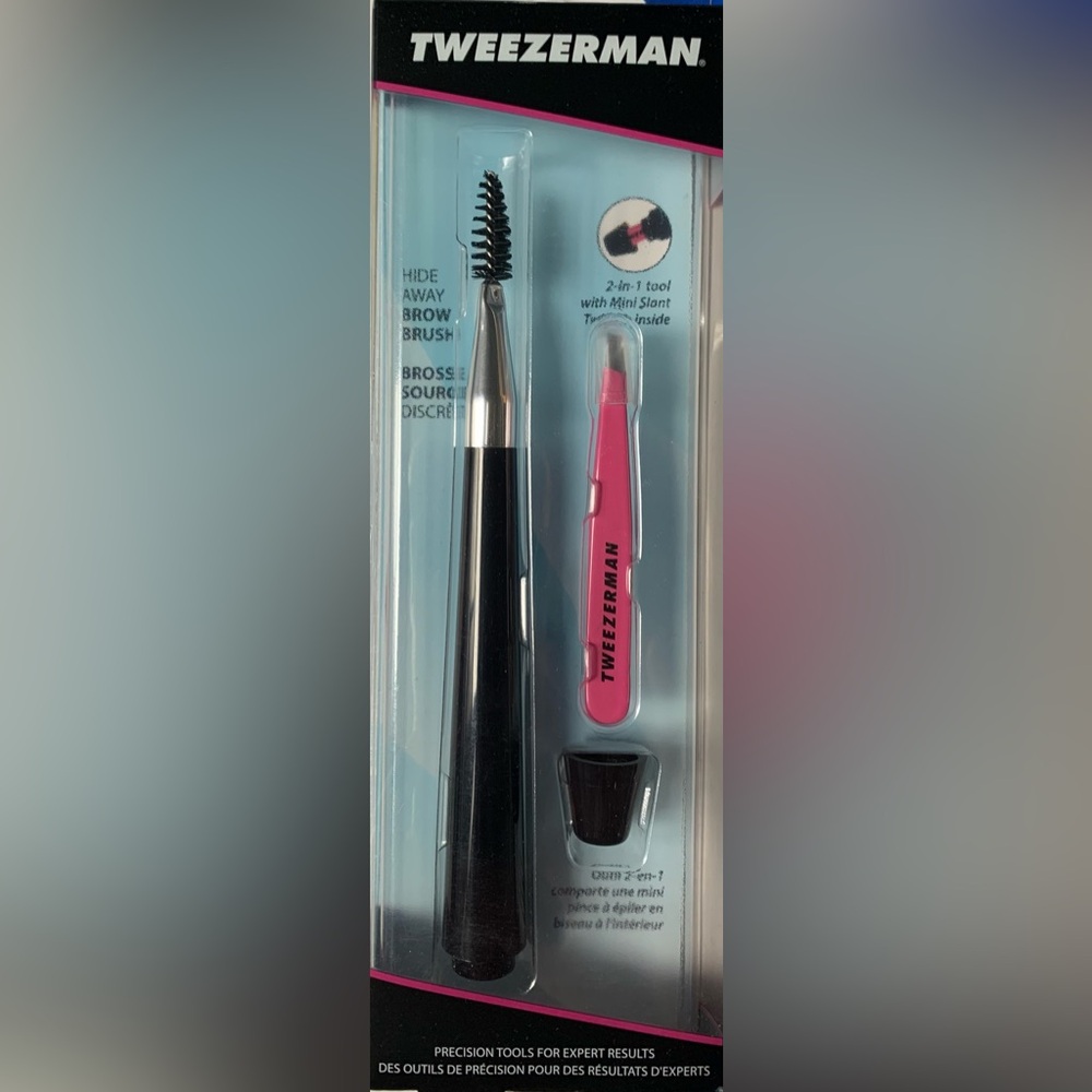 Tweezerman 2-in-1 tool Brow Brush with Mini Slant Tweezer